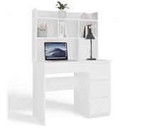 CDF Schreibtisch mit Aufsatz Computertisch Arbeitstisch 4 Schubladen Bürotisch Ablage Rechts Modern Stabil platzsparend Home Office 98 x 51 x 146 cm Weiß Matt