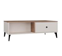 CDF Table Basse de Salon Moderne avec Tiroir et Compartiment Ouvert, Table d'Appoint Rectangulaire pour Livres et Télécommandes, Meuble de Rangement Design Cachemire et Bois, 110x60x37 centimètres