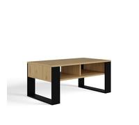 CDF Table Basse Moderne Loft avec 2 Étagères de Rangement Table de Salon Plateau Résistant Industriel 90 x 58 x 50 cm -Chêne Artisan/Noir