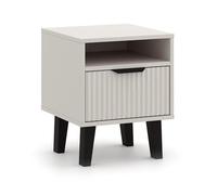 CDF Table de chevet 1 tiroir - Table de chevet pour chambre à coucher avec tiroir et étagère - Frontière rainurée Scandi 1S Slim Cachemire Beige