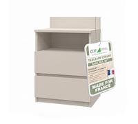 CDF Table de Chevet Cachemire avec 2 Tiroirs Spacieux sans Poignées | Chambre à coucher, enfant et adolescent, rangement près du lit, usage quotidien, mobilier pour espaces de repos