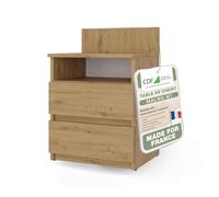 CDF Table de Chevet Chêne Artisan avec 2 Tiroirs Spacieux sans Poignées | Chambre à coucher, enfant et adolescent, rangement près du lit, usage quotidien, mobilier pour espaces de repos