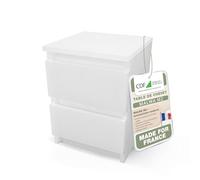 CDF Table de Chevet d’Appoint Étroite Nuit avec 2 Tiroirs pour Salon Chambre Bureau Coucher Espace de Rangement Commode Moderne Organisation Compact Intérieur - Blanc Brillant (façade)
