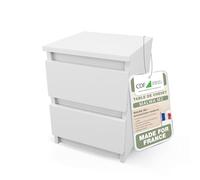 CDF Table de Chevet d’Appoint Étroite Nuit avec 2 Tiroirs pour Salon Chambre Bureau Coucher Espace de Rangement Commode Moderne Organisation Compact Intérieur - Blanc