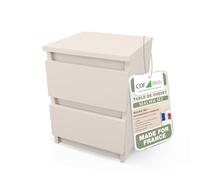 ASTER - Table de chavet style scandinave beige - 30x30x40 cm - Chevet 2 tiroirs - Meuble de chambre