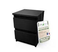 CDF Table de Chevet d’Appoint Étroite Nuit avec 2 Tiroirs pour Salon Chambre Bureau Coucher Espace de Rangement Commode Moderne Organisation Espace Compact Intérieur - Noir
