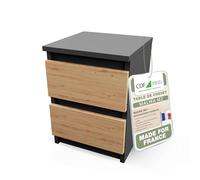 CDF Table de Chevet Étroite avec 2 Tiroirs - Anthracite Chêne Artisan | Pour salon, pour bureau, espace de rangement intérieur, organisation quotidienne, meuble d'appoint compact