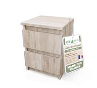 CDF Table de Chevet Étroite avec 2 Tiroirs - Chêne Sonoma pour Chambre | Salon, bureau, rangement intérieur, organisation quotidienne, meuble d'appoint compact, usage domestique journalier