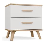 CDF Table De Chevet Olympo Blanc Chêne Artisan 2 Tiroirs Chambre 45 cm | panneau de particules 16 mm, finition mate, blanc et chêne artisan, 45 x 47 x 30 cm, montage soi-même, poids 10 kg