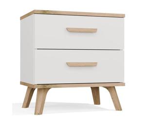 CDF Table De Chevet Olympo Blanc Chêne Artisan 2 Tiroirs Chambre 45 cm | panneau de particules 16 mm, finition mate, blanc et chêne artisan, 45 x 47 x 30 cm, montage soi-même, poids 10 kg
