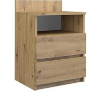 CDF Table de Nuit M1 Malwa, Table de Nuit | Couleur : Chêne Artisan | Idéal pour Chambre à Coucher, Chambre d'enfant, Adolescent | Deux tiroirs spacieux | Tiroirs sans poignée