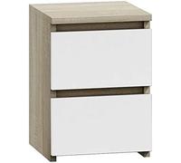 CDF Table de Nuit M2 Malwa, Table de Nuit | Couleur : Chêne Sonoma - Blanc| Idéal pour Chambre à Coucher, Chambre d'enfant, Adolescent | Deux tiroirs spacieux | Tiroirs sans poignée