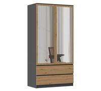 CDF Turin Armoire 2 portes avec miroir Style moderne 90 x 50 x 180 cm Grand espace de rangement 2 tiroirs