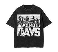 Cditoia T-Shirt pour Femmes Et Hommes Imprimé Anime Bande Dessinée Sakamoto Décontracté Day Coton Manches Courtes Rétro Unisexe Délavé Noir Haut-s