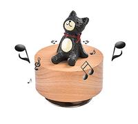 CDIYTOOL Mini boîte à musique rotative en bois en forme d'animal avec ornement de chat mignon, figurines en bois, boîte à musique pour décoration et cadeau d'anniversaire (regarder les étoiles)