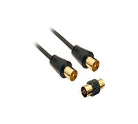 CDL Micro Câble d'antenne TV avec connecteurs plaqués or mâle-mâle et adaptateur femelle-femelle Noir 5 m