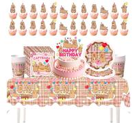 CDLIZW Capybar Vaisselle Anniversaire,66PCS Capybara Thème Couverts De Fête,Party Décorations Capybara Pour Anniversaire,pour Assiettes, Gobelets,Serviettes,Nappes - 10 Invités