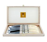 Cdozorme 3222 Coffret 6 couteaux steak Laguiole, 22 cm, inox à dents, manche nacrine (naturel). Non garantis lave-vaisselle.