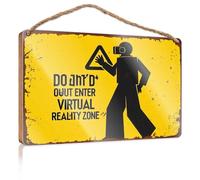 CDSS Décoration à suspendre à une porte - Zone de réalité virtuelle : « Enter At Your Own Risk » - Plaque en bois pour porte d'entrée - Panneau de ferme (23 x 35 cm)