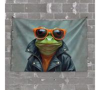 CDSS Décoration de cuisine amusante Grenouille dans une veste en cuir et des lunettes oranges Tapisserie Tapastry's Wall Hanging Home Bar Decor (100 x 150 cm)