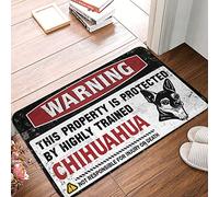 CDSS Décoration extérieure amusante avec avertissement : cette propriété est protégée par un chihuahua hautement qualifié, tapis de porte intérieur pour maison, entrée, piscine (65 x 90 cm)