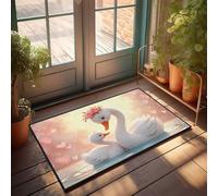 CDSS Paillasson d'été en plein air Love In The Water : A Swan Family'S Heartwarming Scene Doormat Paillasson extérieur amusant Tapis de porche d'automne (65 x 90 cm)