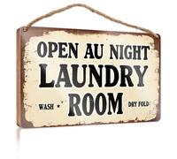 CDSS Signs And Plaques Open Laundry Room : Wash, Dry, Fold At Night Panneau en bois pour toilettes Décoration de porche (20 x 30 cm)