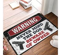 CDSS Tapis de décoration pour entrée avant avec inscription « Never Mind The Dog Beware Of Owner » - Tapis d'intérieur ou d'extérieur (40 x 60 cm)