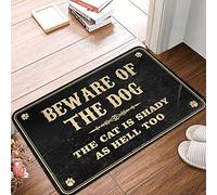 CDSS Tapis de sol d'automne pour extérieur avec inscription « Beware Of Dog The Cat Is Shady As Hell Too » - Grand tapis d'intérieur et d'extérieur (40 x 60 cm)