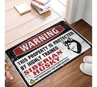 CDSS Tapis d'extérieur d'automne pour porte d'entrée Avertissement Cette propriété est protégée par un Husky sibérien hautement qualifié Paillasson Welcome Ish Décoration de piscine (65 x 90 cm)