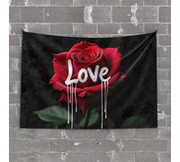 CDSS Tapisserie esthétique Love In Bloom : une rose rouge cœur fondant pour chambre de garçon (75 x 100 cm)