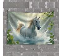 CDSS Tapisserie murale amusante à suspendre au mur Motif cheval blanc au galop dans l'eau 100 x 150 cm