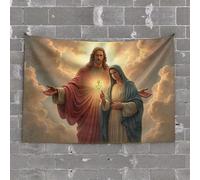 CDSS Tapisserie pour homme Jésus et Marie dans la gloire céleste Décoration vintage Grande tapisserie (75 x 100 cm)