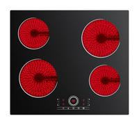 CDV Plaque de Cuisson Electrique 4 Foyers 6000W, 59 cm | Plaque Vitrocéramique 4 Feux Encastrable, Minuteur, Verrou de Sécurité, Pour tous Types de Casseroles