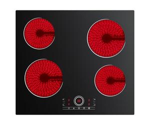 CDV Plaque de Cuisson Electrique 4 Foyers 6000W, 59 cm | Plaque Vitrocéramique 4 Feux Encastrable, Minuteur, Verrou de Sécurité, Pour tous Types de Casseroles