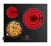 CDV Plaque de Cuisson Electrique, Plaque Vitrocéramique 3 Feux Encastrable, 5600W, 59CM, Commande Tactile, Minuteur, Pour tous Types de Casseroles