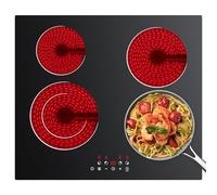 CDV Plaque de Cuisson Vitrocéramique 4 Zones 6400W, Encastrable, Contrôle Tactile, 9 Niveaux de Puissance, Minuterie 99min, Sécurité Enfant, Pour Tous Ustensiles, Noir
