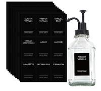 cdxhome Lot de 84 étiquettes de sirop de café pour caramel, vanille, chocolat, autocollants imperméables pour bouteille de sirop de café, distributeur d'accessoires de bar (noir)
