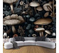 CDXNORA 3D Papier Peint Soie Country Punk,400×280 cm Plantes À Champignons Grandes Murales Poster Revêtement Mural Décoration pour Salon, Adulte Chambre d'enfants, Cuisine,Étude,Noir
