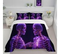 CDXNORA Couette 240x220 cm Douce et Chaude, Crâne Squelette Couette Imprimée Duvet Legere et Chaude 4 Saisons, Surréalisme Douce Réversible Lavable Violet Edredon avec Taie d'oreiller