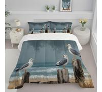 CDXNORA Couette 240x220 cm Douce et Chaude, Mouettes Pieux en Bois Couette Imprimée Duvet Legere et Chaude 4 Saisons, Réalisme Photographie Douce Réversible Lavable Edredon avec Taie d'oreiller
