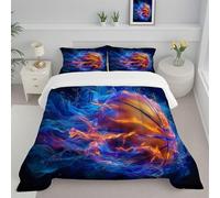 CDXNORA Couette Basket-Ball Flammes Imprimée, Légère 4 Saisons Fantasy Sports Tempérée Microfibre Bleu Foncé Lavable Couette avec Taie d'oreiller, pour Adulte Enfant Couettes sans Housse 240x220 cm