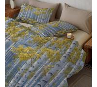 CDXNORA Couette Bouleaux Herbe Verte Imprimée, Légère 4 Saisons Forêt Réaliste Tempérée Microfibre Jaune-Vert Lavable Couette avec Taie d'oreiller, pour Adulte Enfant Couettes sans Housse 200x200 cm