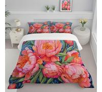 CDXNORA Couette Chaude Ultra Gonflante 140x200 cm, Pivoine Rose Imprimée Douce Réversible Légère Chaude Aquarelle Fleurs 4 Saisons Lavable Microfibre Couette Edredon sans Housse