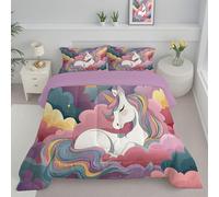 CDXNORA Couette Chaude Ultra Gonflante 240x220 cm, Licorne Nuage Imprimée Douce Réversible Légère Chaude Fantastique Dessin Animé 4 Saisons Lavable Microfibre Rose Couette Edredon sans Housse