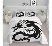 CDXNORA Couette Chaude Ultra Gonflante 240x220 cm, Motif De Dragon Emblème Imprimée Douce Réversible Légère Chaude Simplicité Peinture 4 Saisons Lavable Microfibre Noir Couette Edredon sans Housse
