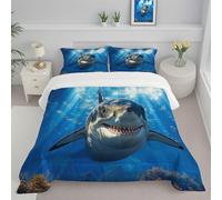 CDXNORA Couette Chaude Ultra Gonflante 240x220 cm, Requins Coraux Imprimée Douce Réversible Légère Chaude Réaliste Océan 4 Saisons Lavable Microfibre Bleu Couette Edredon sans Housse