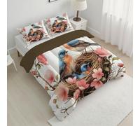 CDXNORA Couette Colibri Nid Imprimée, Légère 4 Saisons Style Floral Et Aquarelle Tempérée Microfibre Rose Lavable Couette avec Taie d'oreiller, pour Adulte Enfant Couettes sans Housse 240x220 cm