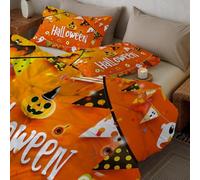 CDXNORA Couette Couleur Orange 2 Personne en Microfibre, Couette Imprimée Citrouilles Drapeaux Colorés Reversible, Tempérée Respirante Dessins Animés Halloween Couettes pour Adulte Enfant 264x228 cm