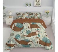 CDXNORA Couette Dessin Animé Loutre Imprimée, Légère 4 Saisons Animaux Illustration Tempérée Microfibre Brun Lavable Couette avec Taie d'oreiller, pour Adulte Enfant Couettes sans Housse 240x220 cm